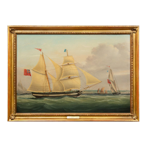 19th Century British Antique Sailing Ship Painting of “Ariel” at Sea by John Murday