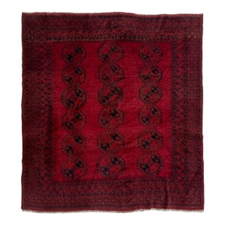 Red Vintage Ersari Nomadic Wool Rug - 8 X 8 For Sale