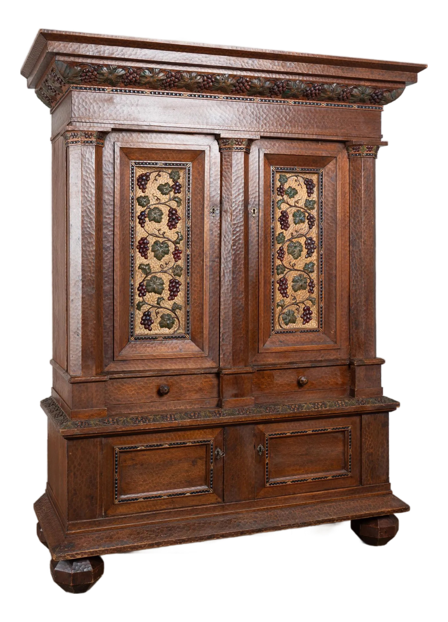 19th Century Large Swedish Hand-Carved and Painted Pine Cabinet