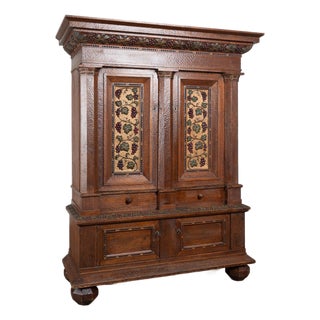 19th Century Large Swedish Hand-Carved and Painted Pine Cabinet With Grape Vine Motif For Sale