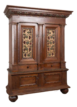 19th Century Large Swedish Hand-Carved and Painted Pine Cabinet With Grape Vine Motif