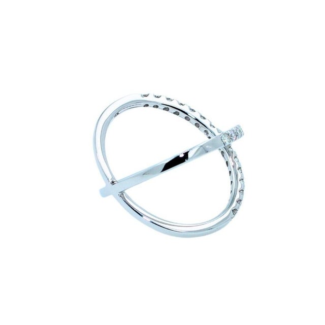 Brilliant Cut White Diamond X Criss Cross Pave Cocktail Fashion Open Bypass 14 K, Size 8 For Sale - Image 4 of 9