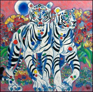1990s Tie Feng Jiang "White Tiger" Signed & Numbered Print on Canvas