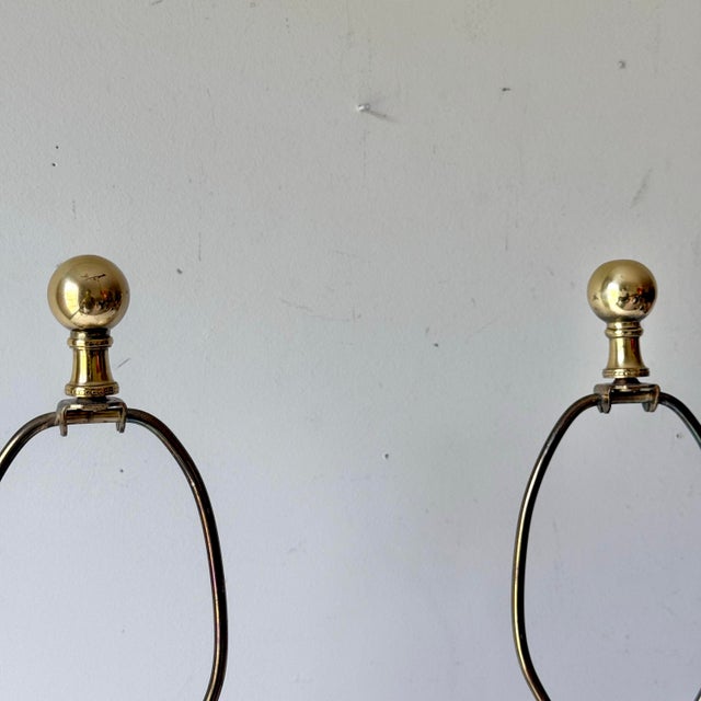1980s Brass Daisy and Porcelain Lamps; A Pair For Sale - Image 10 of 12