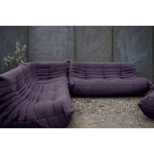 Mid-Century Modern Togo Sofa in Plum Microfiber by Michel Ducaroy for Ligne Roset, Set of 5 For Sale - Image 3 of 7