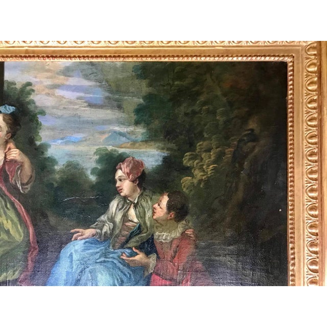 18th Century French Rococo Painting by Follower of Francois Boucher This idyllic pastoral oil painting shows Boucher’s...