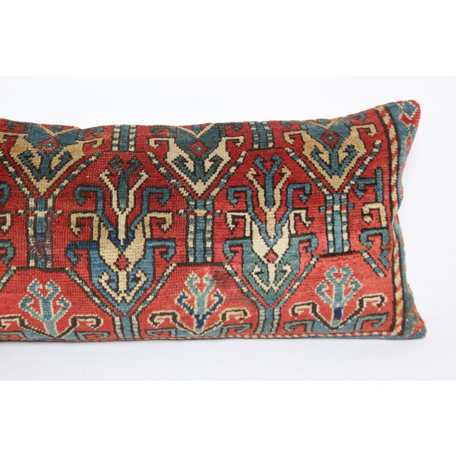 Textile Handwoven Antique Caucasian Lumbar Pillow Cover – Tribal Design -16'' X 35'' For Sale - Image 7 of 9