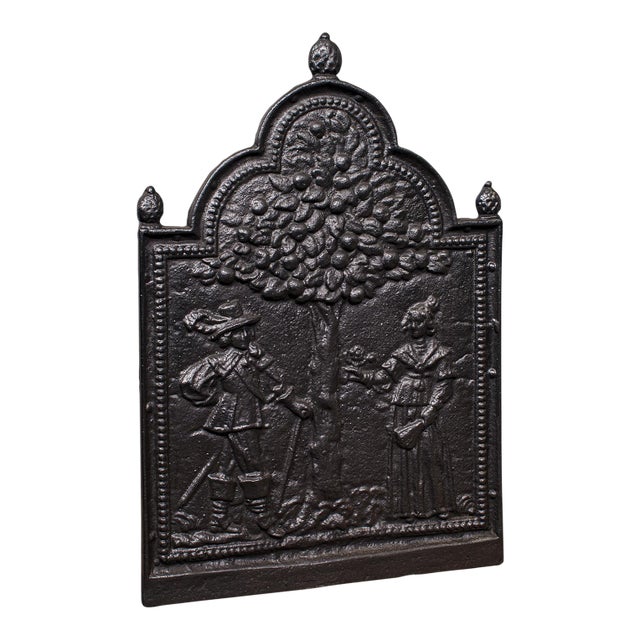 Antique Tree of Life Fire Back, English Cast Iron Fireplace Reflector, Victorian For Sale