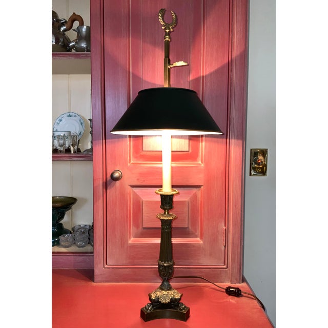 1920s French Empire Patinated Bronze Tole Candlestick Lamp For Sale In New York - Image 6 of 12