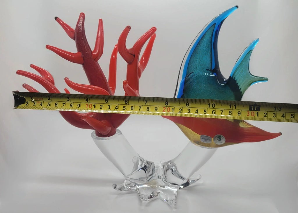 Marcolin Art Crystal マルコリン クリスタル 魚 青赤 Mid 20th Century Marcolin Art Sardinia Crystal Fish and Coral
