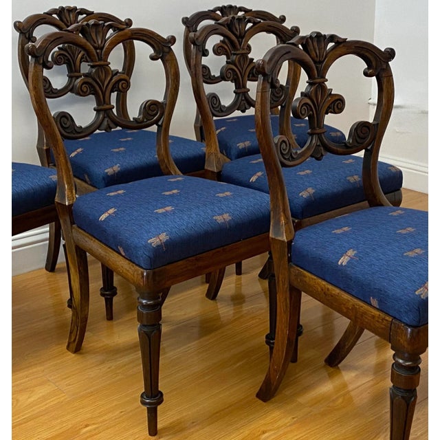 English Set of Six English Carved Rosewood Dining Chairs C.1850 For Sale - Image 3 of 11