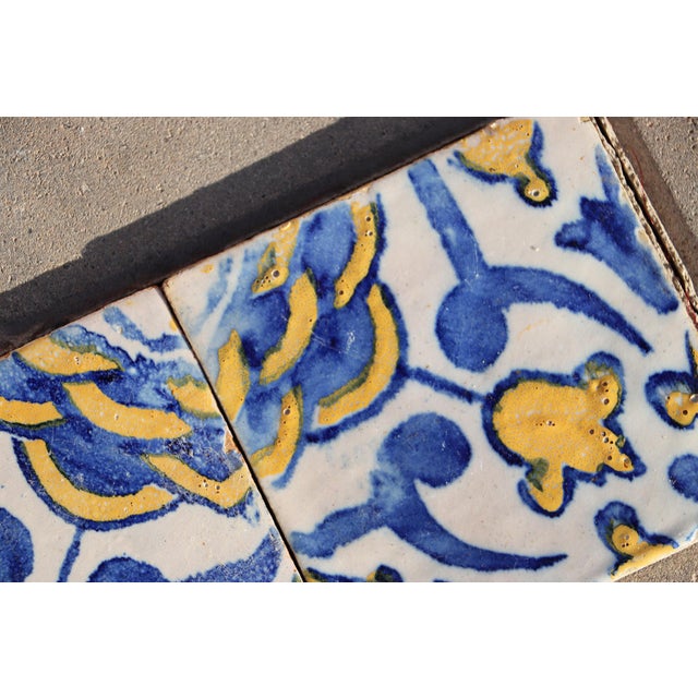 Ceramic 1850s Antique Portuguese Earthenware Tiles Cobalt Blue & Mustard Yellow For Sale - Image 7 of 8