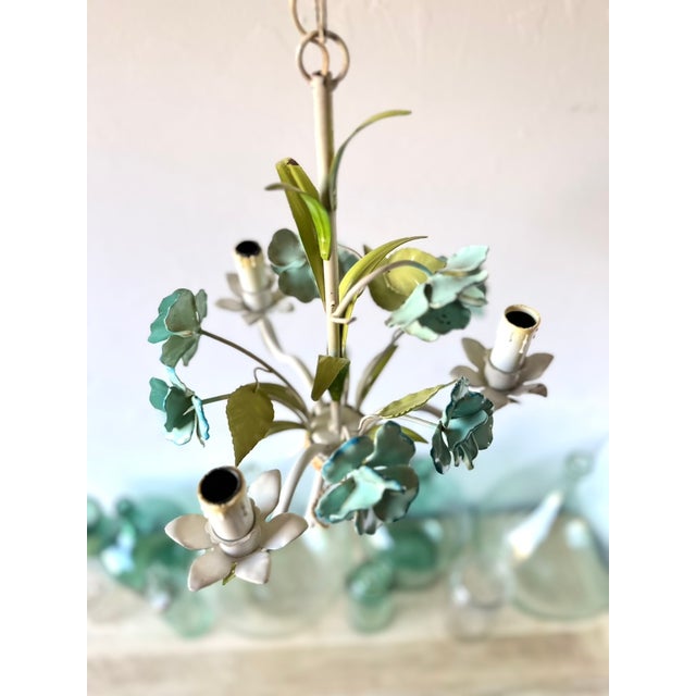 Italian Hand-Painted Tole Floral Chandelier with Matching Wall Sconces, 1960s, Set of 3 For Sale - Image 16 of 18