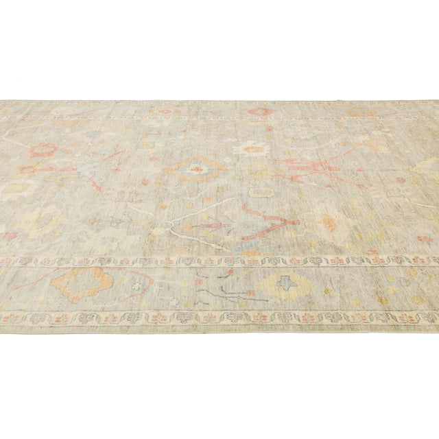 Hand-Knotted 10x18 Oushak Style Wool Area Rug Muted Sand & Coral Transitional For Sale In New York - Image 6 of 11