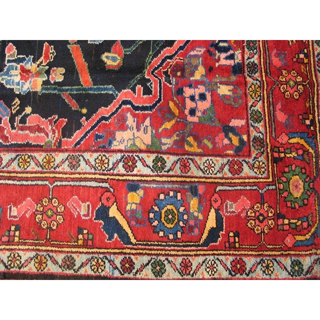 Textile 1930s Blue Navy Floral-Medallion Antique Persian Bakhtiari Rug Hand Knotted 7'0" X 11'6 Wool Carpet For Sale - Image 7 of 7