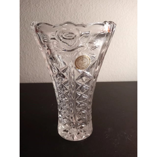 1980s Lead Crystal Clear Germany Etched Vase For Sale - Image 5 of 7
