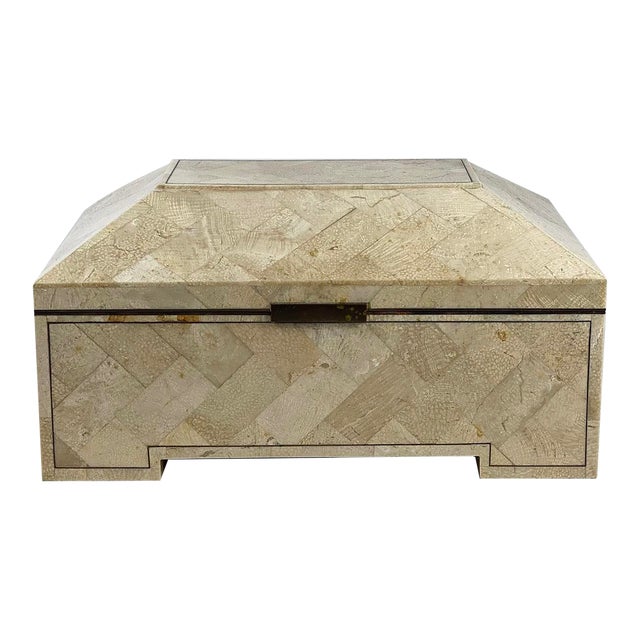 Vintage Tessellated Stone and Brass Box For Sale
