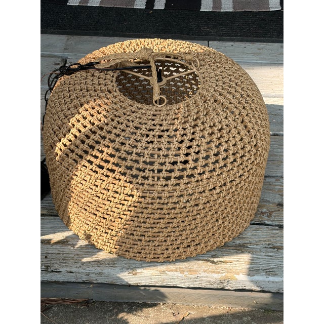 Brown 1980s Wicker Basket Weave Style Hanging Lamp With Double Lights and Chain For Sale - Image 8 of 11