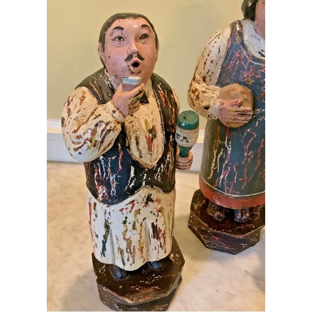 Sculpture Materials VTG Large French Street Vendor Statues, Wood & Plaster, 16-18" High, Unique! For Sale - Image 7 of 8