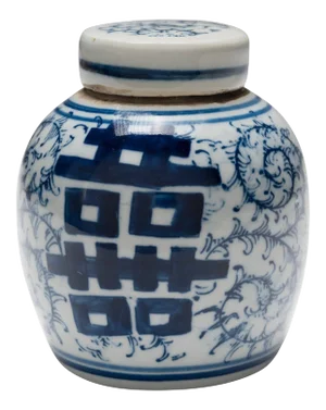 Petite Chinese Blue and White Double Happiness Jar