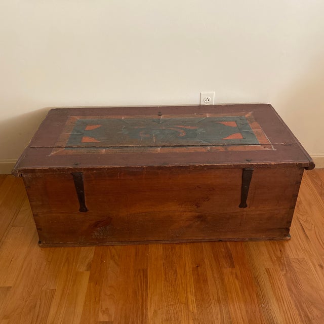 Brick Red Swedish Original Paint Trunk Blanket Chest For Sale - Image 8 of 14