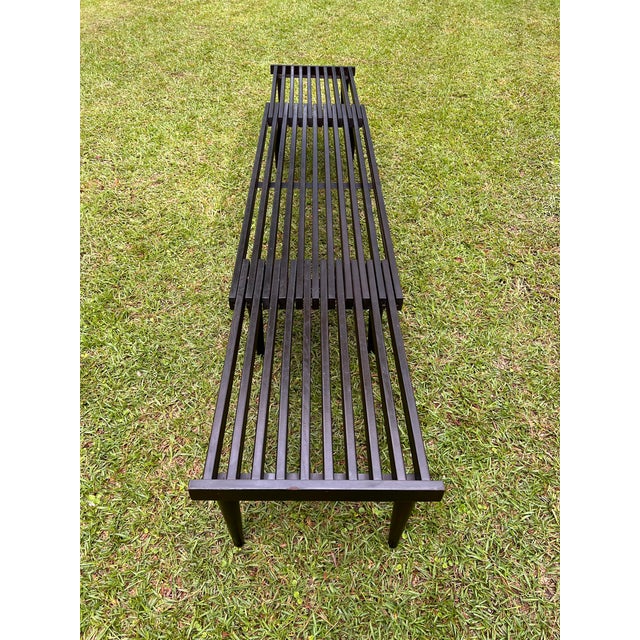 Midcentury Expandable Slatted Wood Bench Attributed to John Keal for Brown Saltman For Sale - Image 6 of 10