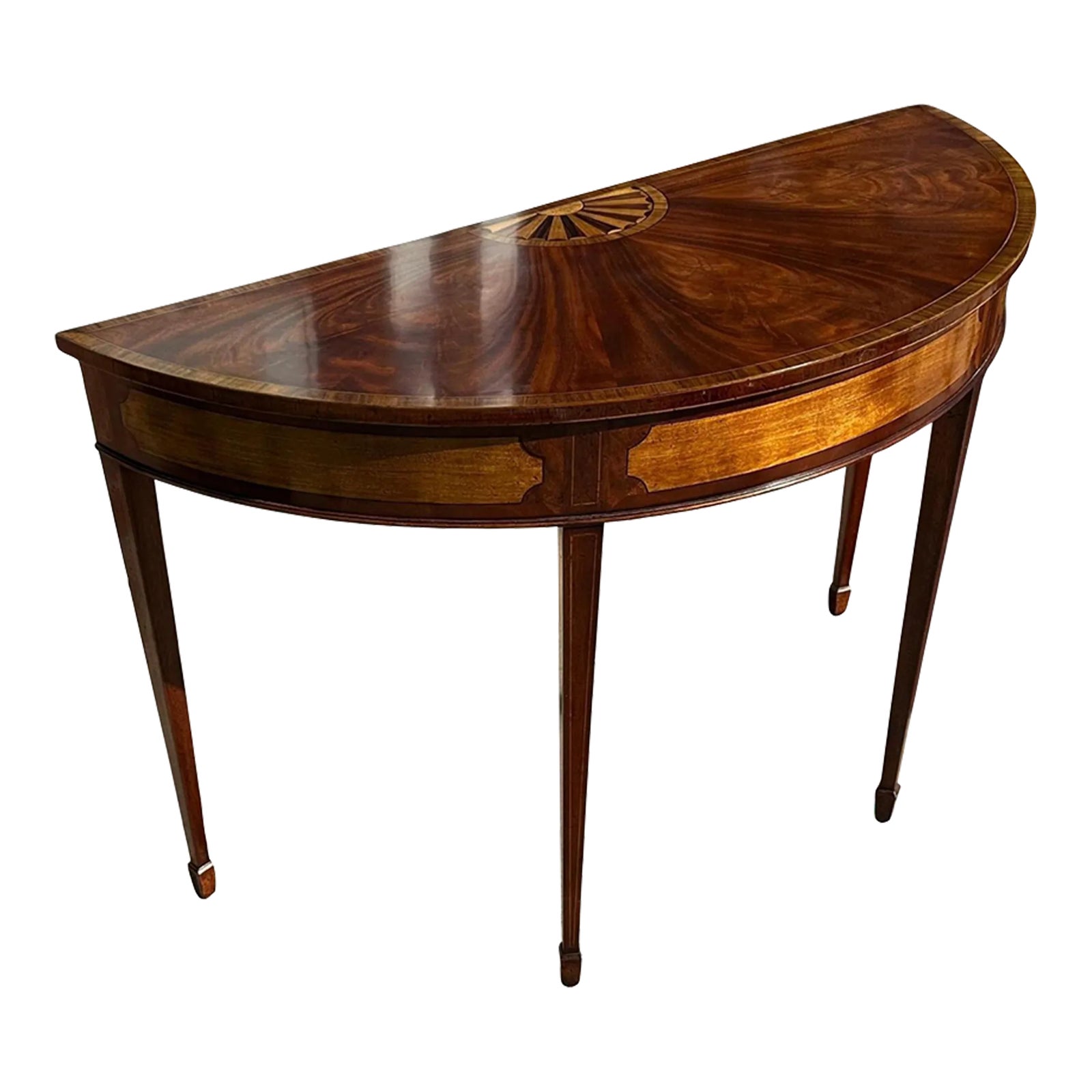 18th C Style George III Mahogany Inlaid Demilune Table by Burton-Ching ...