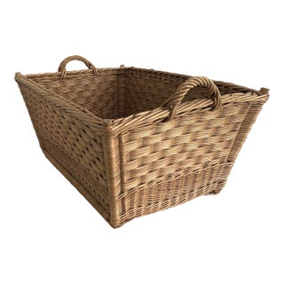 Large French Wicker Market Basket 32.5" X 21" For Sale