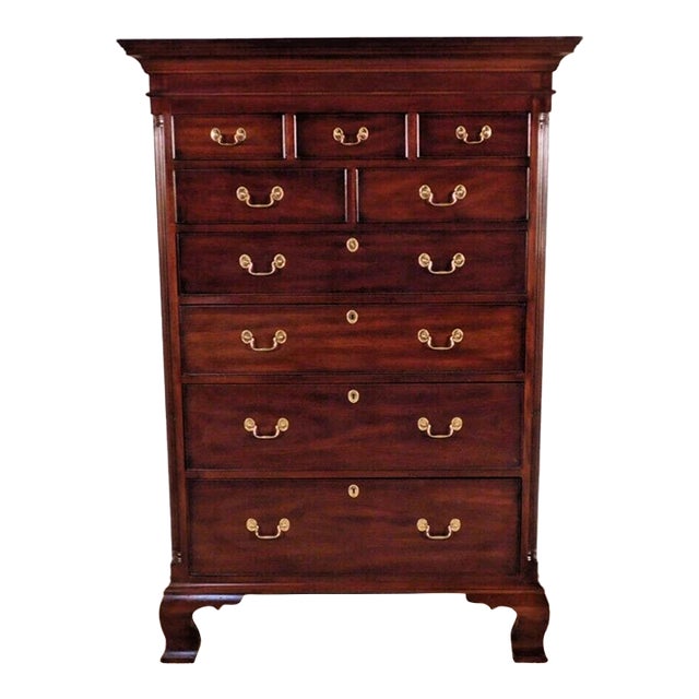 1980s Henkel Harris Mahogany New Market Tall Chest Dresser Highboy #175 For Sale