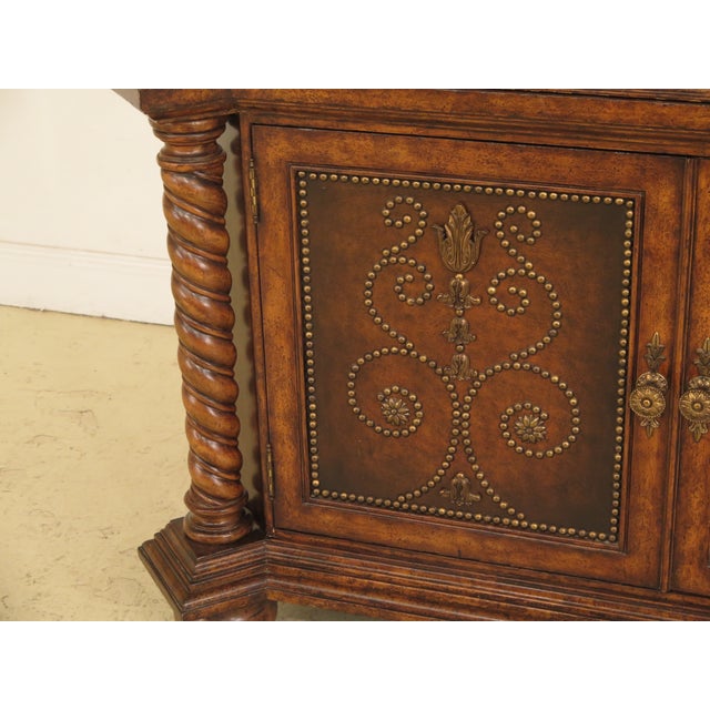 Maitland Smith Four-Door Leather & Tack Head Trim TV Cabinet / Armoire