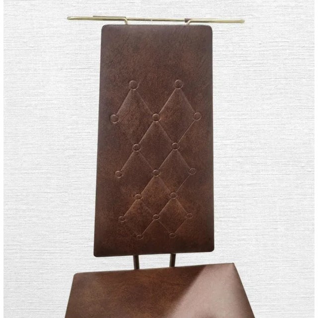 Mid-Century Modern Vintage Midcentury Modern Mens Brown Faux Leather Valet Wardrobe Hanger Storage Chair For Sale - Image 3 of 11