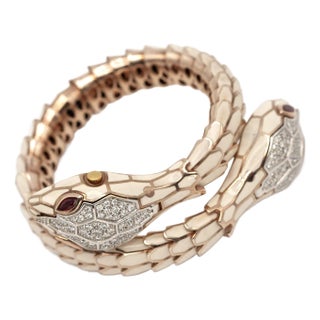 Alexis Ny 18k and Sterling Diamond Ruby Enamel Snake Wrap Bracelet Watch For Sale