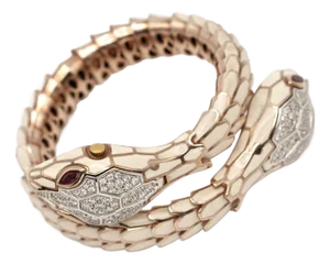 Alexis Ny 18k and Sterling Diamond Ruby Enamel Snake Wrap Bracelet Watch