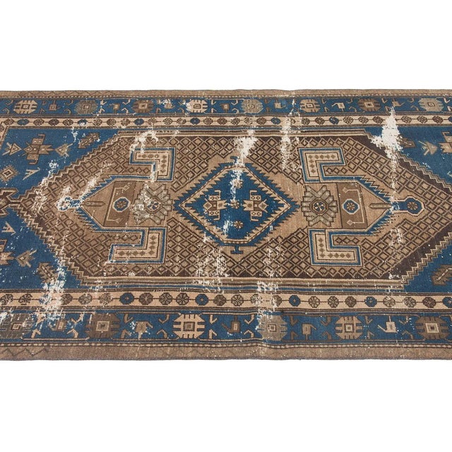 Blue & Brown Vintage Distressed Rug For Sale - Image 4 of 6