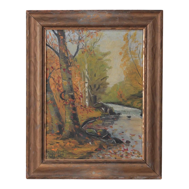 Mid-Century Autumn Landscape Original Oil Painting Signed Kenneth Askin For Sale