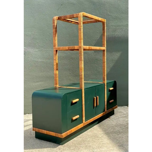 Wood Vintage Wrapped Rattan Etagere and Laminate Credenza For Sale - Image 7 of 12