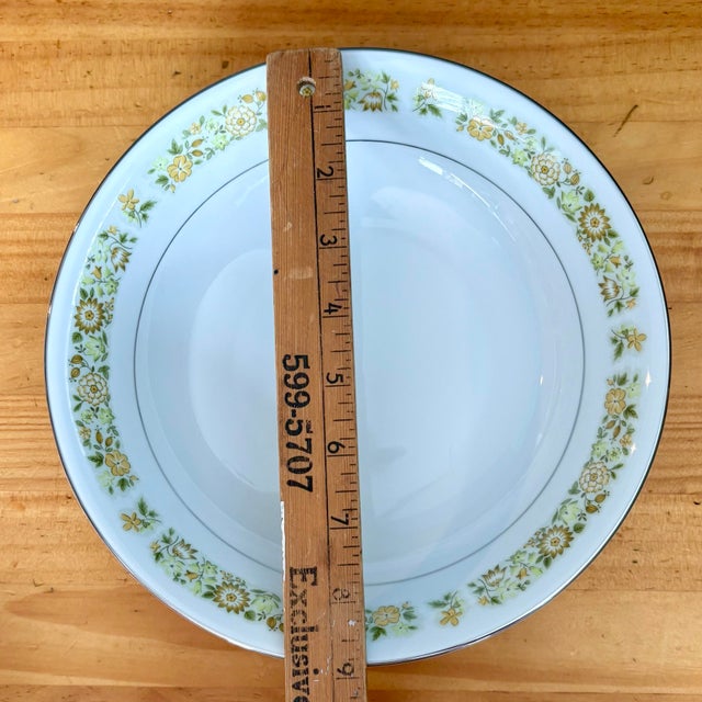 Yellow Vintage Towne House Spring 3094 Vegetable Serving Bowl • Large Round Serving Dish • Yellow Floral Band and Silver Trim For Sale - Image 8 of 9