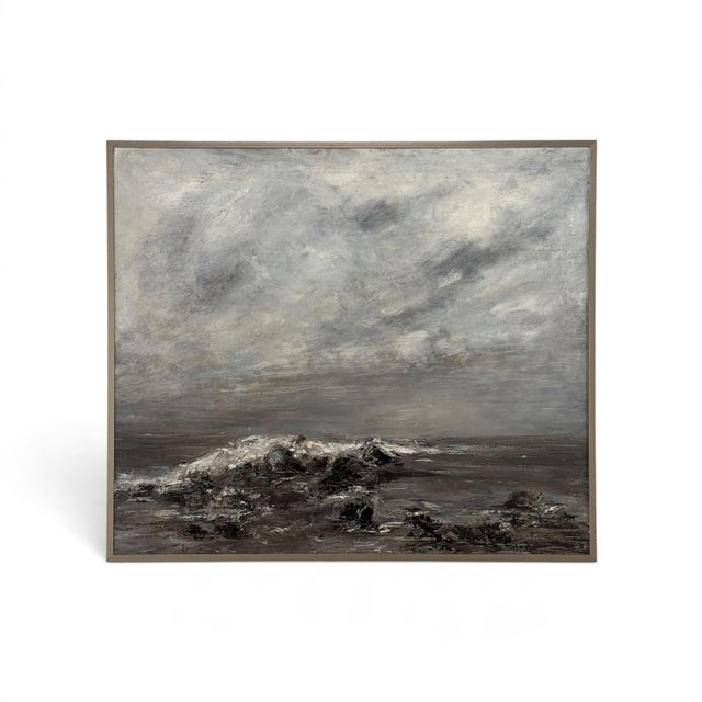 Mid Century Oil on Canvas by Francine Kerckx (1921-?) 'Stormy Seascape With Rocky Coast' For Sale - Image 17 of 17