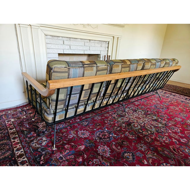 MCM Attributed to Richard McCarthy by Selrite Wrought Iron and Maple Couch For Sale - Image 4 of 10