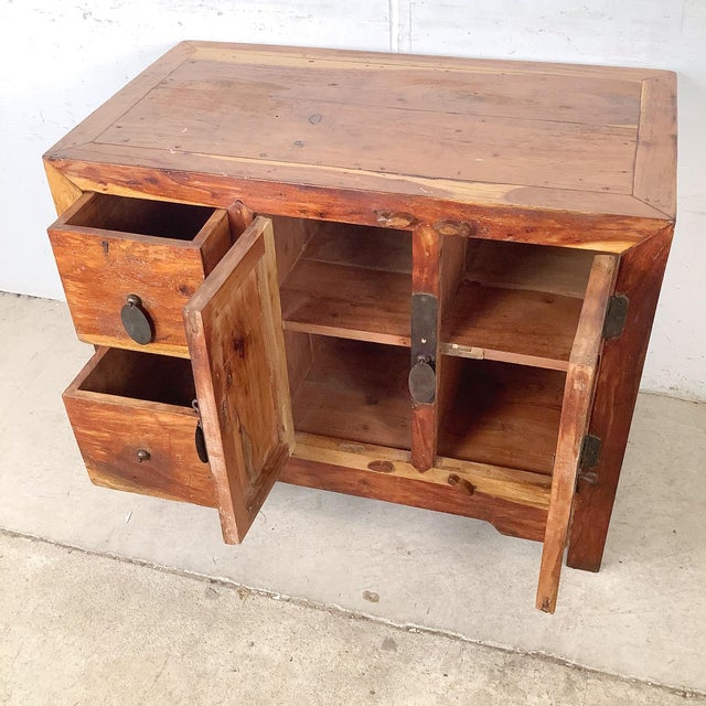 Asian Antique Chinese Provincial Elmwood Cabinet With Iron Hardware For Sale - Image 3 of 12