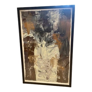 Mid-Century Abstract Painting in Brown, Black and White, Framed, 31.25” X 20.75” For Sale
