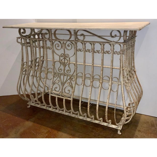Metal Vintage Antique White Finished Iron Faux Bois Console Table For Sale - Image 7 of 7