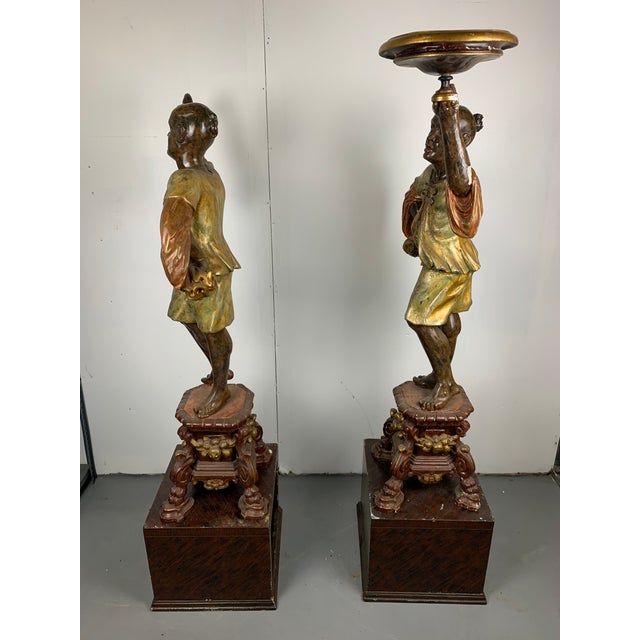 Early 20th Century Venetian Gilt Gold Torchere Statues on Faux Painted Wood Base, Set of 2 For Sale - Image 10 of 14