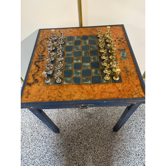 Mid-Century Modern Vintage Game Chess Table With Drawers For Sale - Image 3 of 5