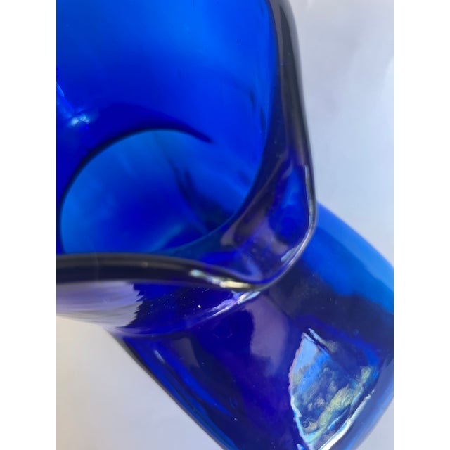 Royal Blue 1990s Blenko Art Glass Cobalt Blue Double Spout Pitcher Vase/Jug For Sale - Image 8 of 9