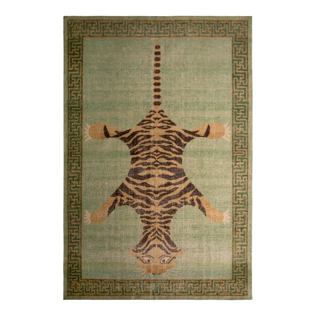 Rug & Kilim’s Tiger Rug in Green, 4x5 For Sale
