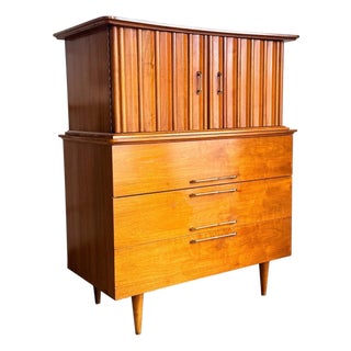 Young Manufacturing Mid Century Walnut Highboy Dresser, Attributed For Sale