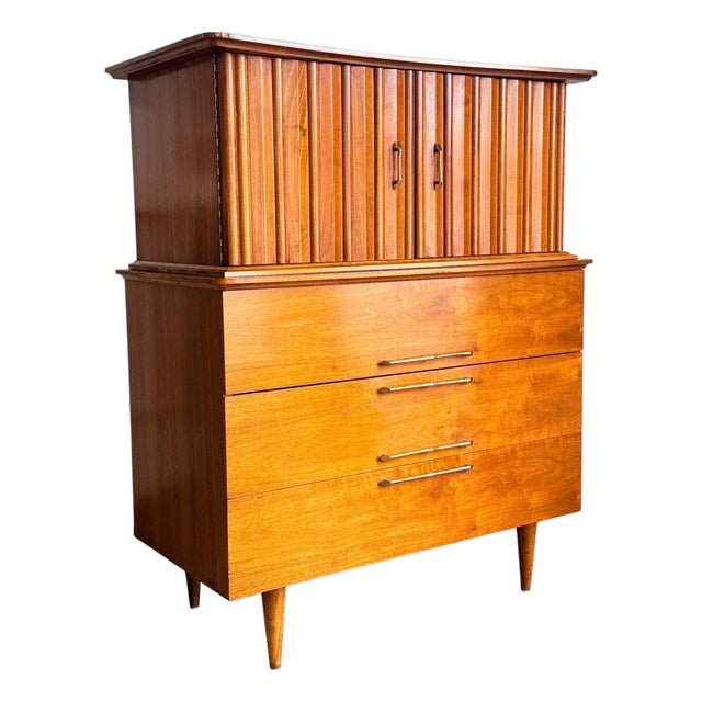 Young Manufacturing Mid Century Walnut Highboy Dresser, Attributed For Sale