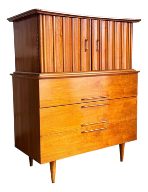 Young Manufacturing Mid Century Walnut Highboy Dresser, Attributed