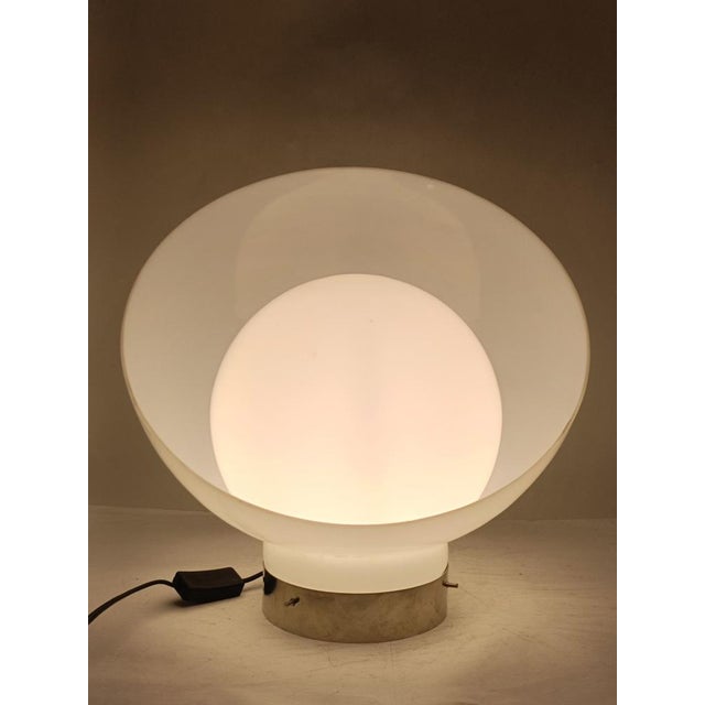 Metal Space Age Opaline Glass and Metal Table Lamp, Italy, 1970s For Sale - Image 7 of 10